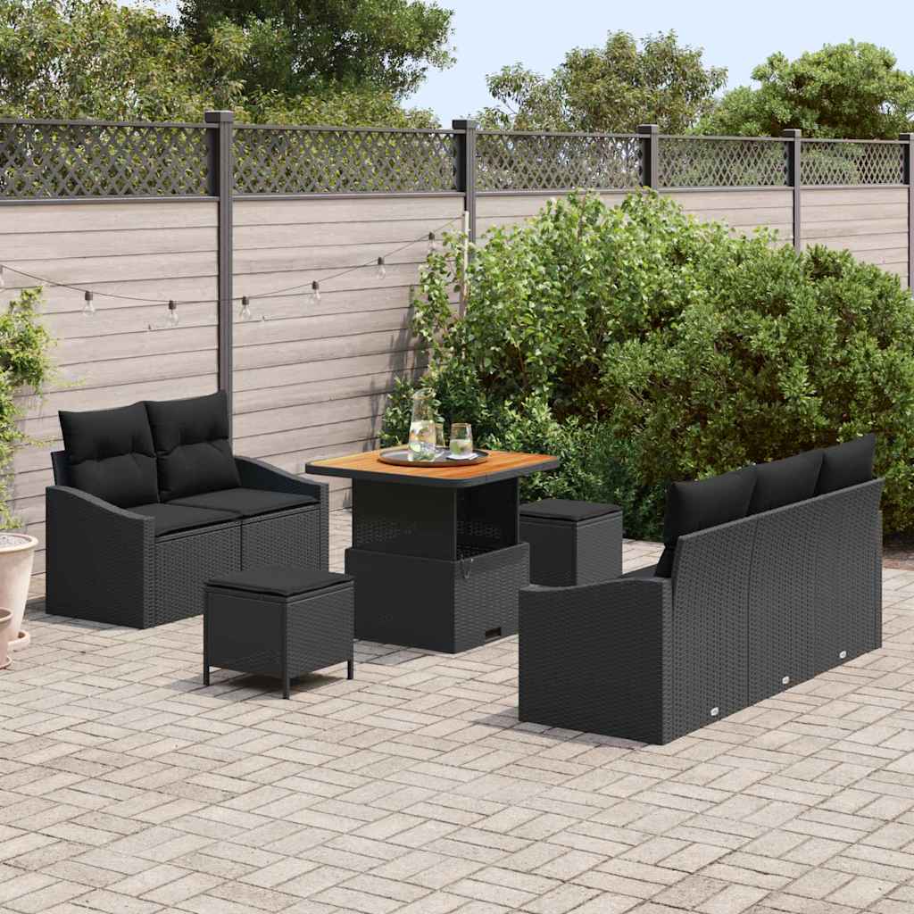 Garden Sofa Set with Cushion 8 pcs Black Poly Rattan