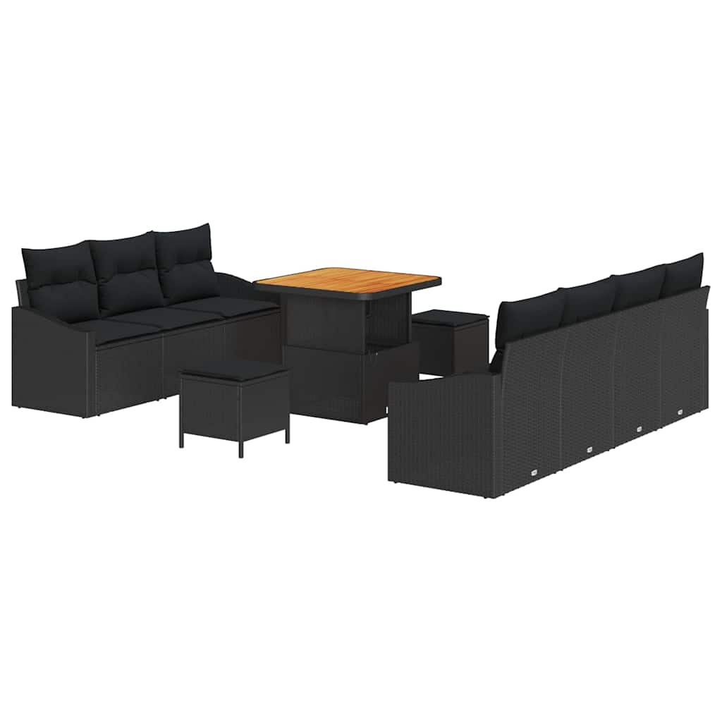 Garden Sofa Set with Cushion 10 pcs Black Poly Rattan