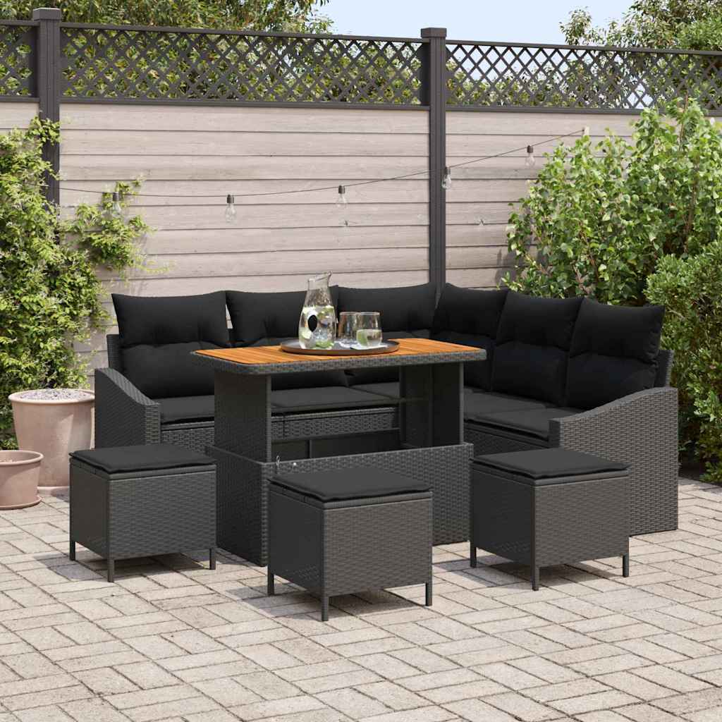 Garden Sofa Set 9 pcs Black Poly Rattan