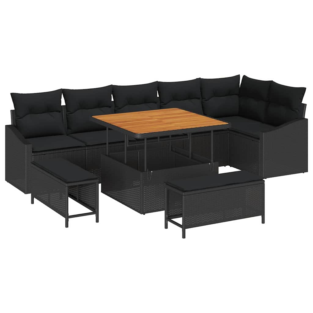 Garden Sofa Set 9 pcs Black Poly Rattan