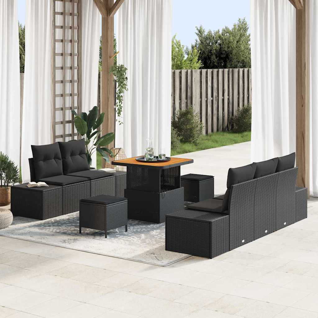 Garden Sofa Set with Cushion 8 pcs Black Poly Rattan