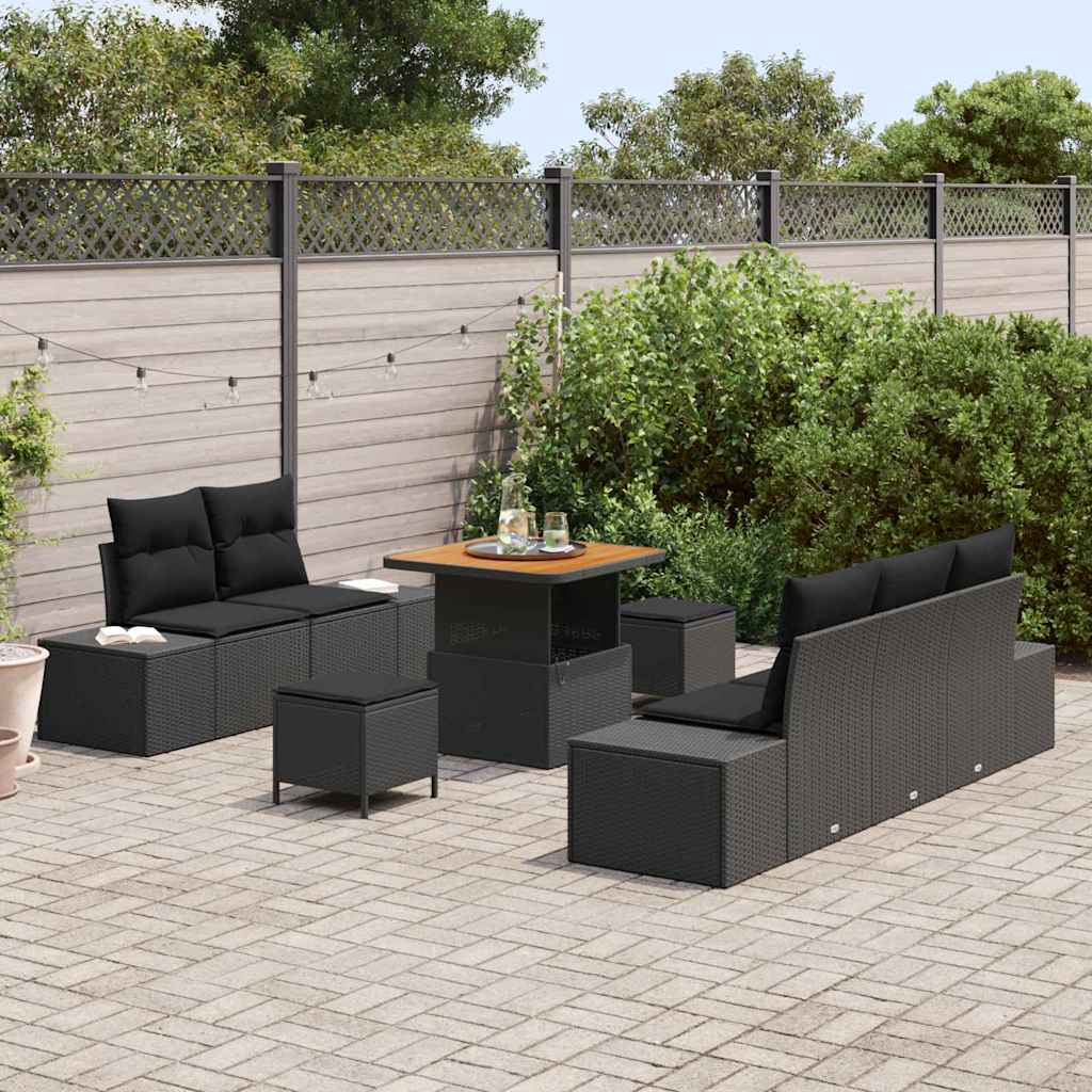 Garden Sofa Set with Cushion 8 pcs Black Poly Rattan