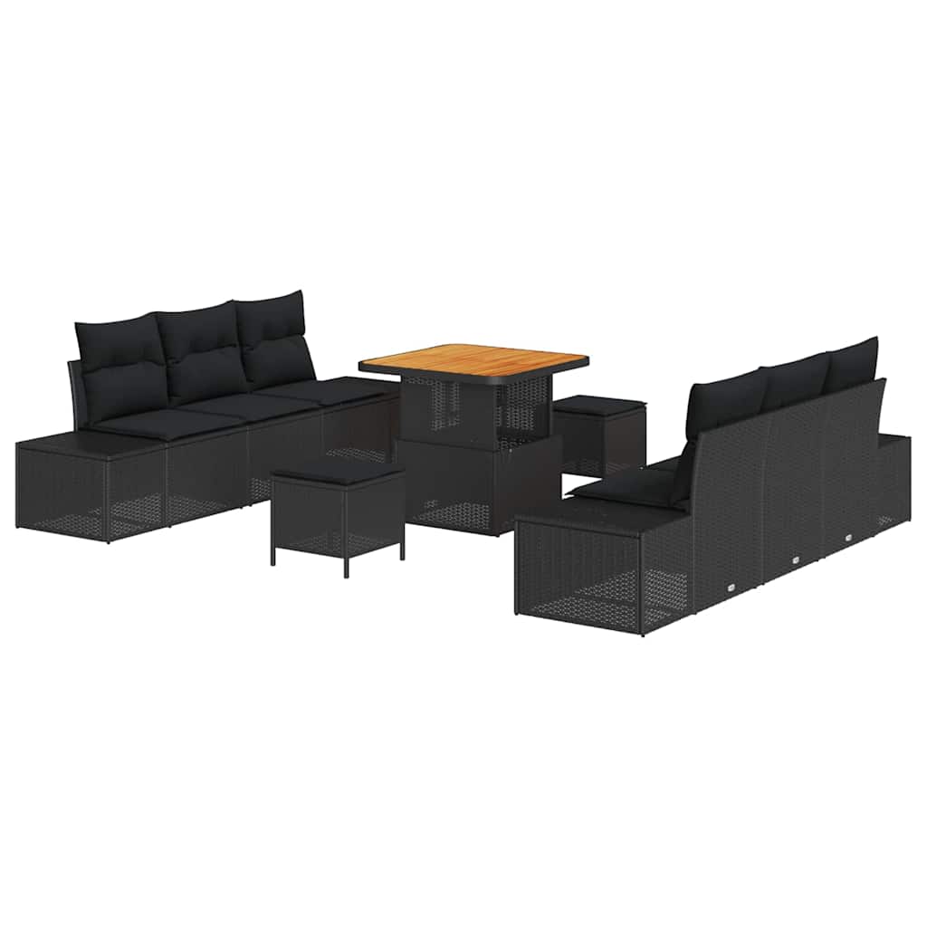 Garden Sofa Set with Cushion 9 pcs Black Poly Rattan