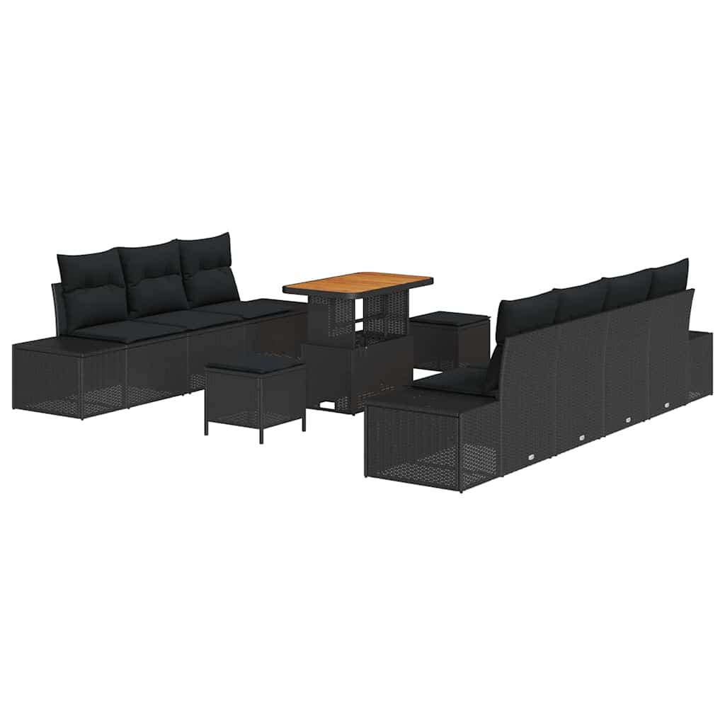 Garden Sofa Set with Cushion 10 pcs Black Poly Rattan