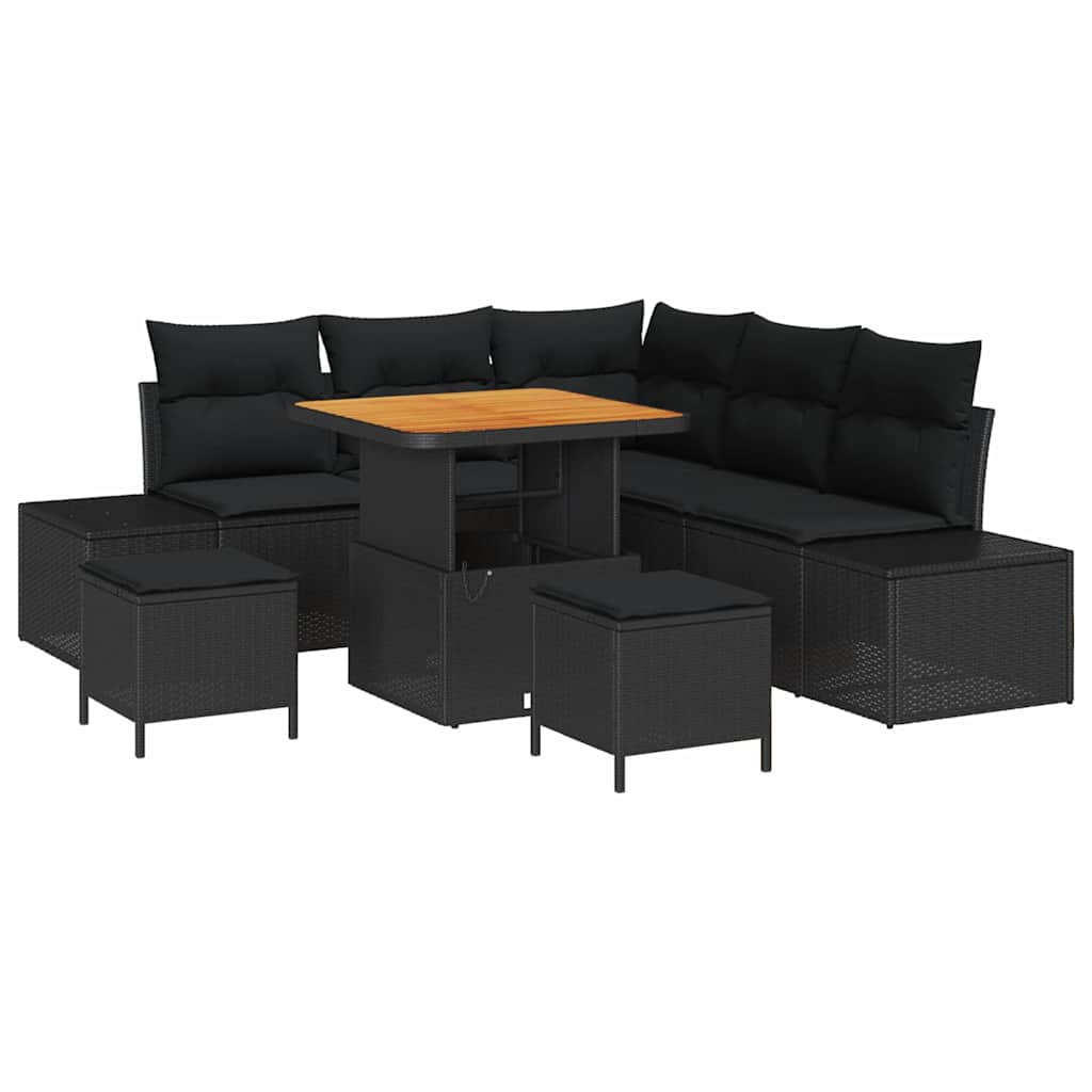 Garden Sofa Set with Cushion 8 pcs Black Poly Rattan
