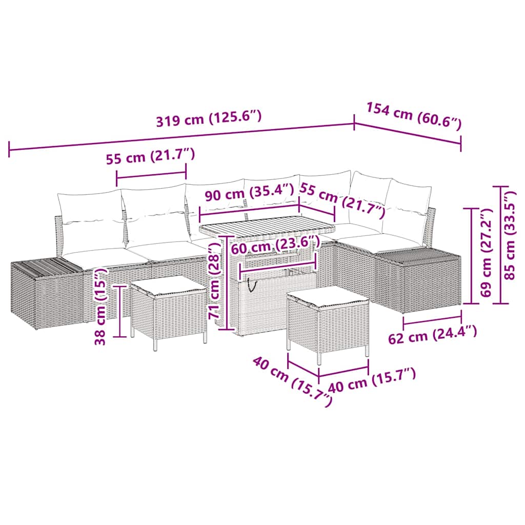 Garden Sofa Set with Cushion 9 pcs Black Poly rattan