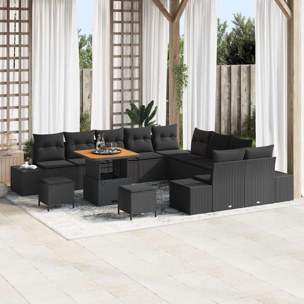 Garden Sofa Set with Cushion 13 pcs Black Poly Rattan