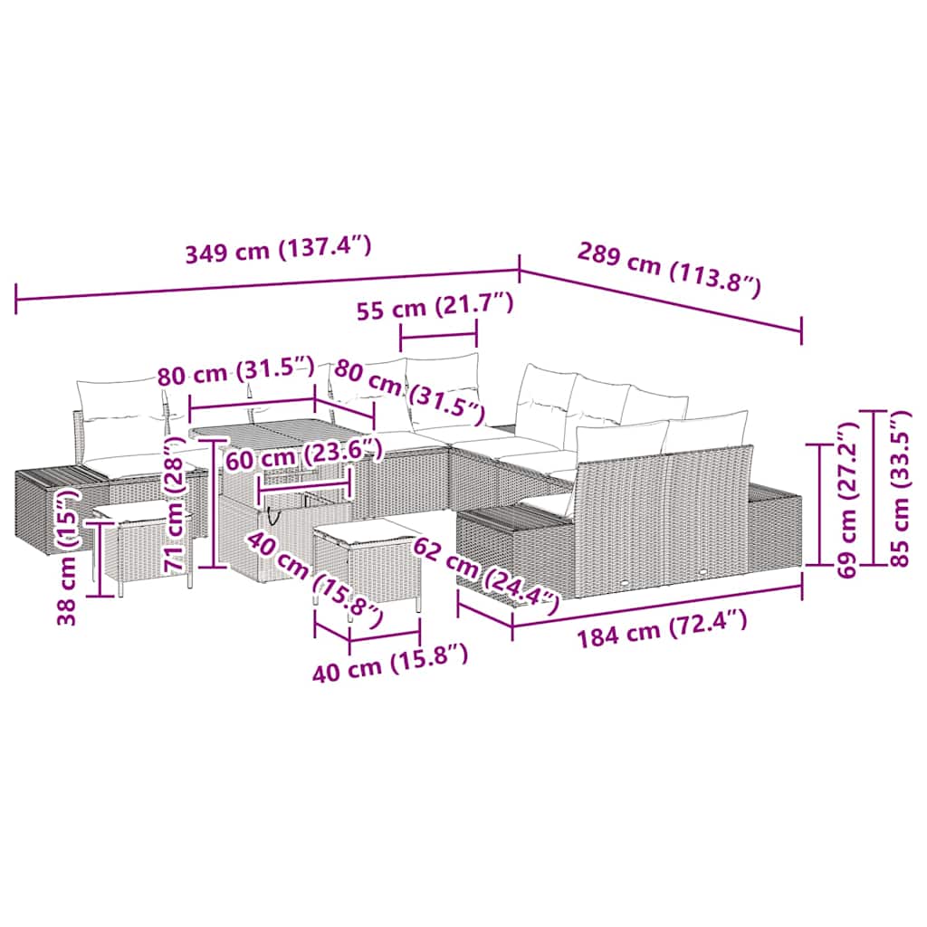Garden Sofa Set with Cushion 13 pcs Black Poly Rattan
