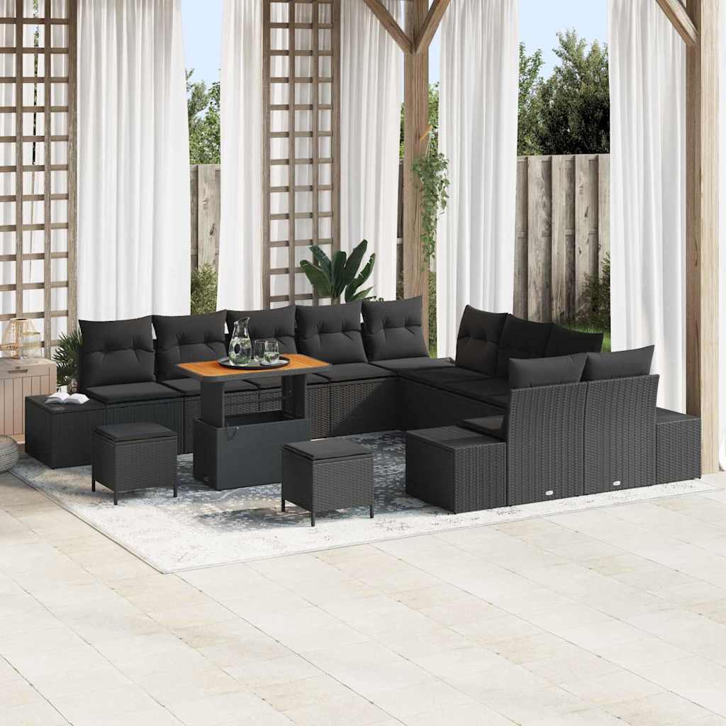 Garden Sofa Set with Cushion 13 pcs Black Poly Rattan