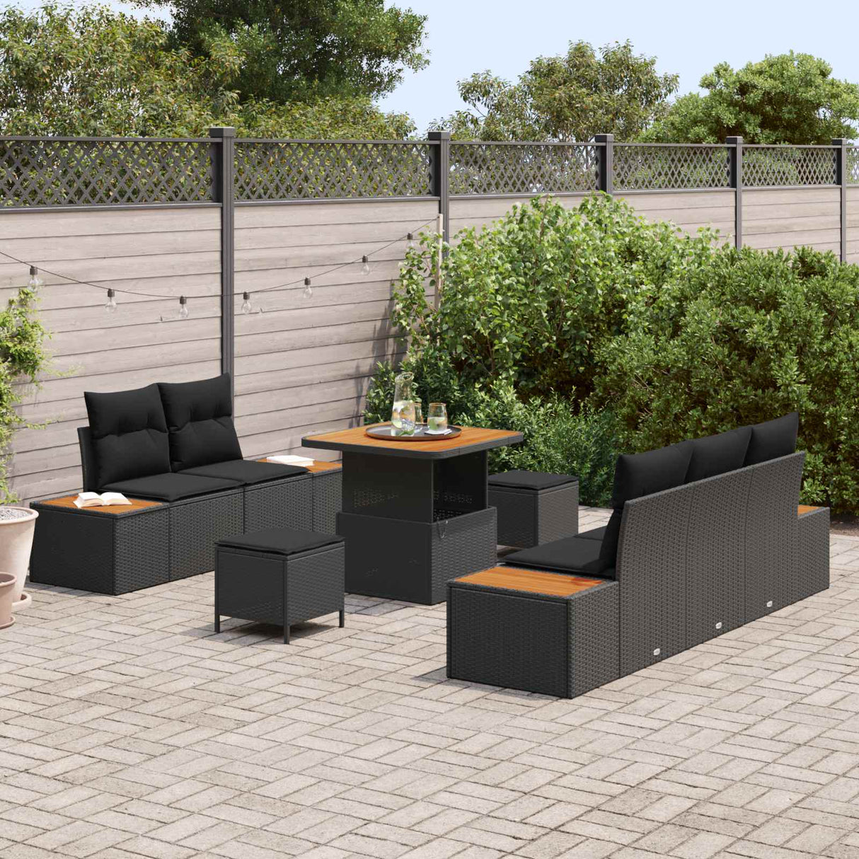 Garden Sofa Set 8 pcs Black Poly Rattan