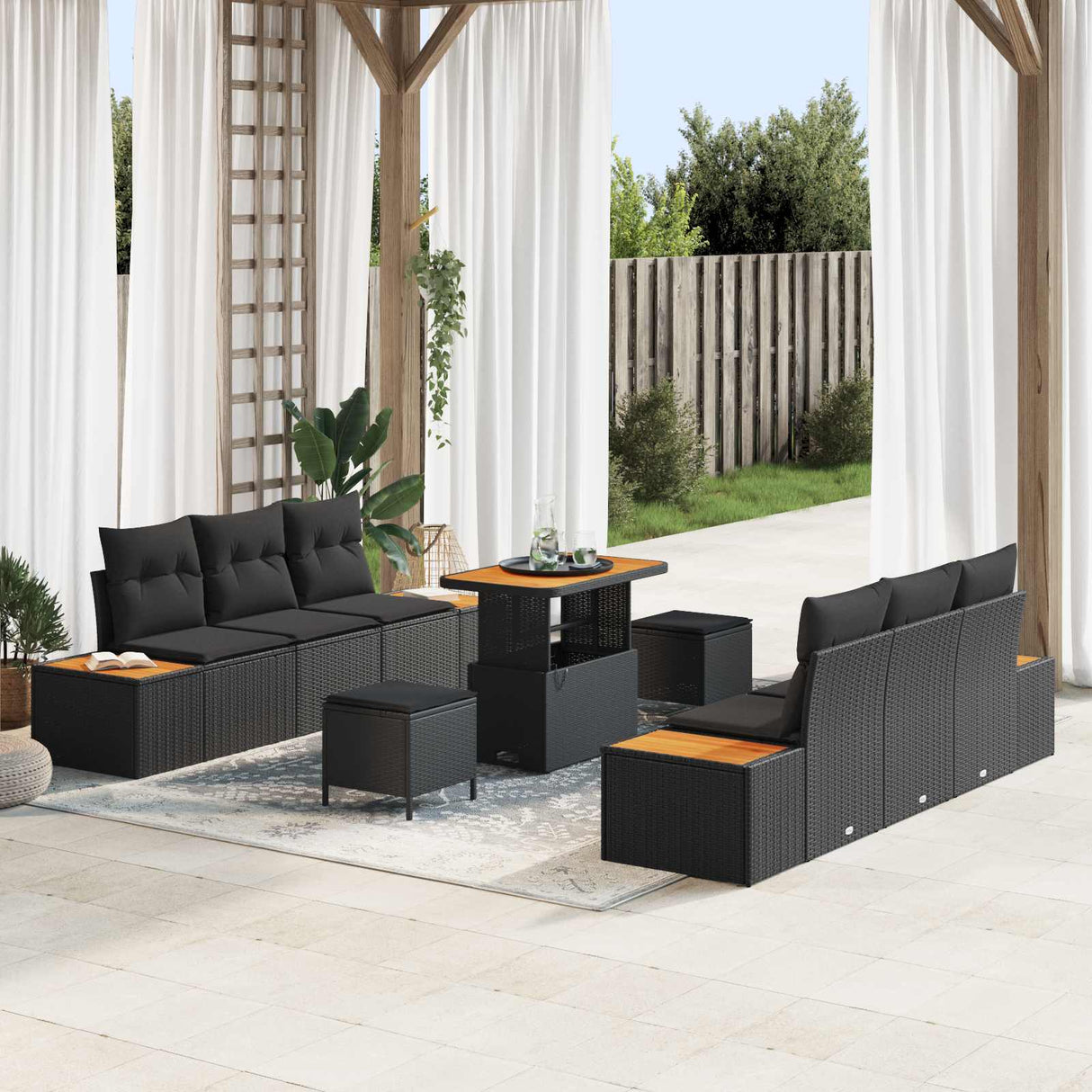 Garden Sofa Set 9 pcs Black Poly Rattan