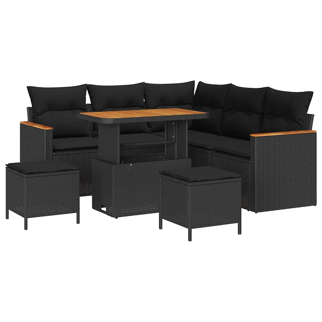 Garden Sofa Set with Cushion 8 pcs Black Poly rattan