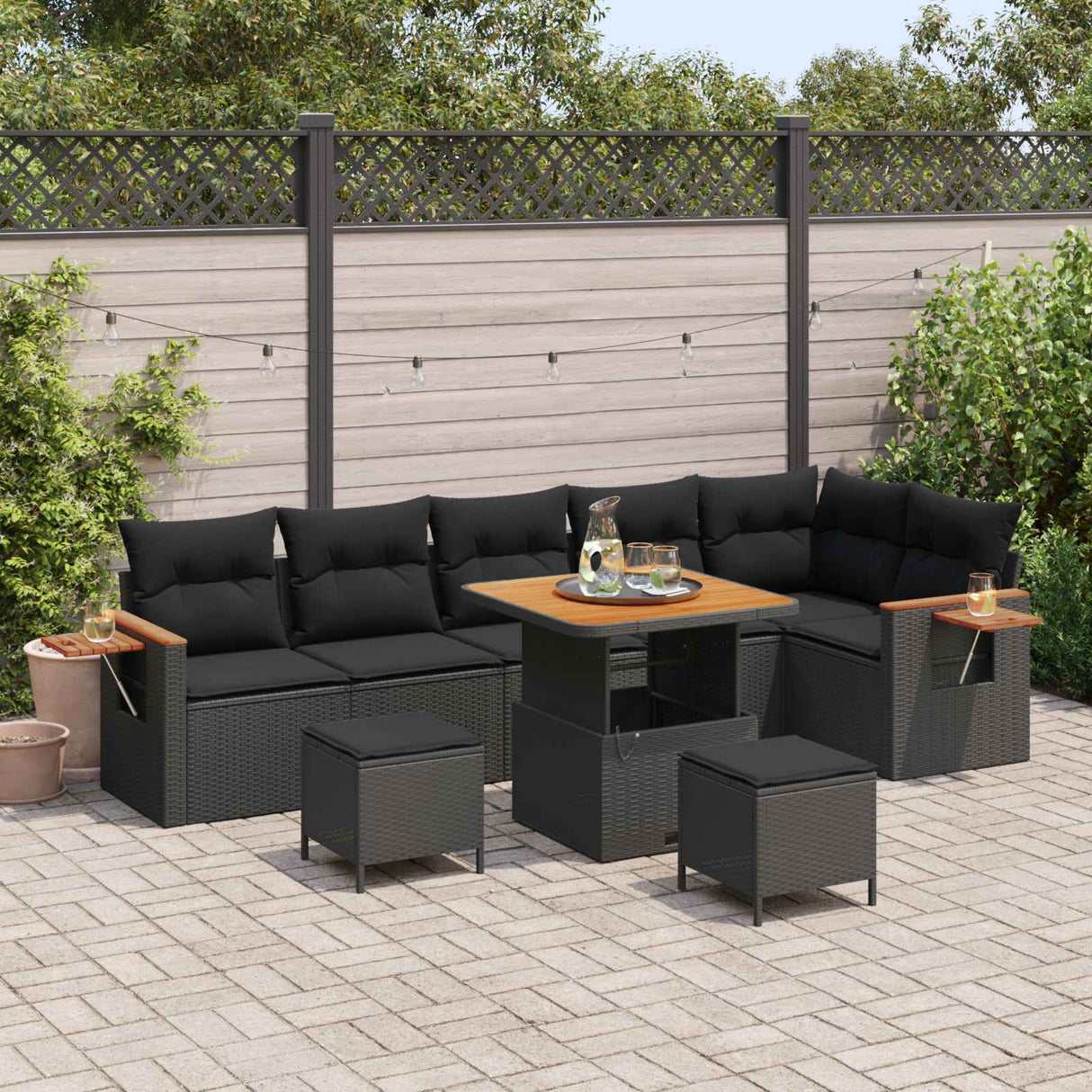 Garden Sofa Set 9 pcs Black Poly Rattan
