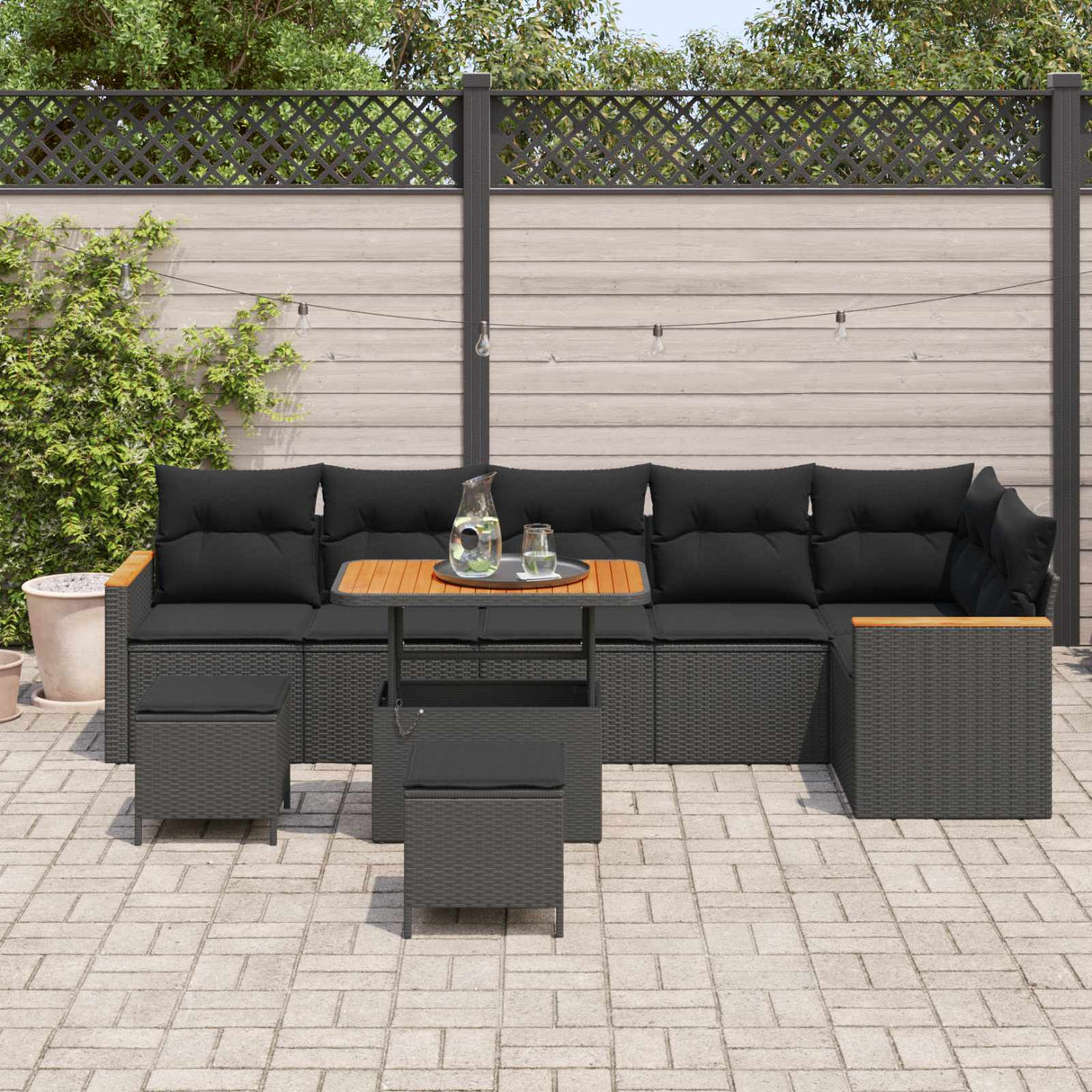 Garden Sofa Set 9 pcs Black Poly Rattan
