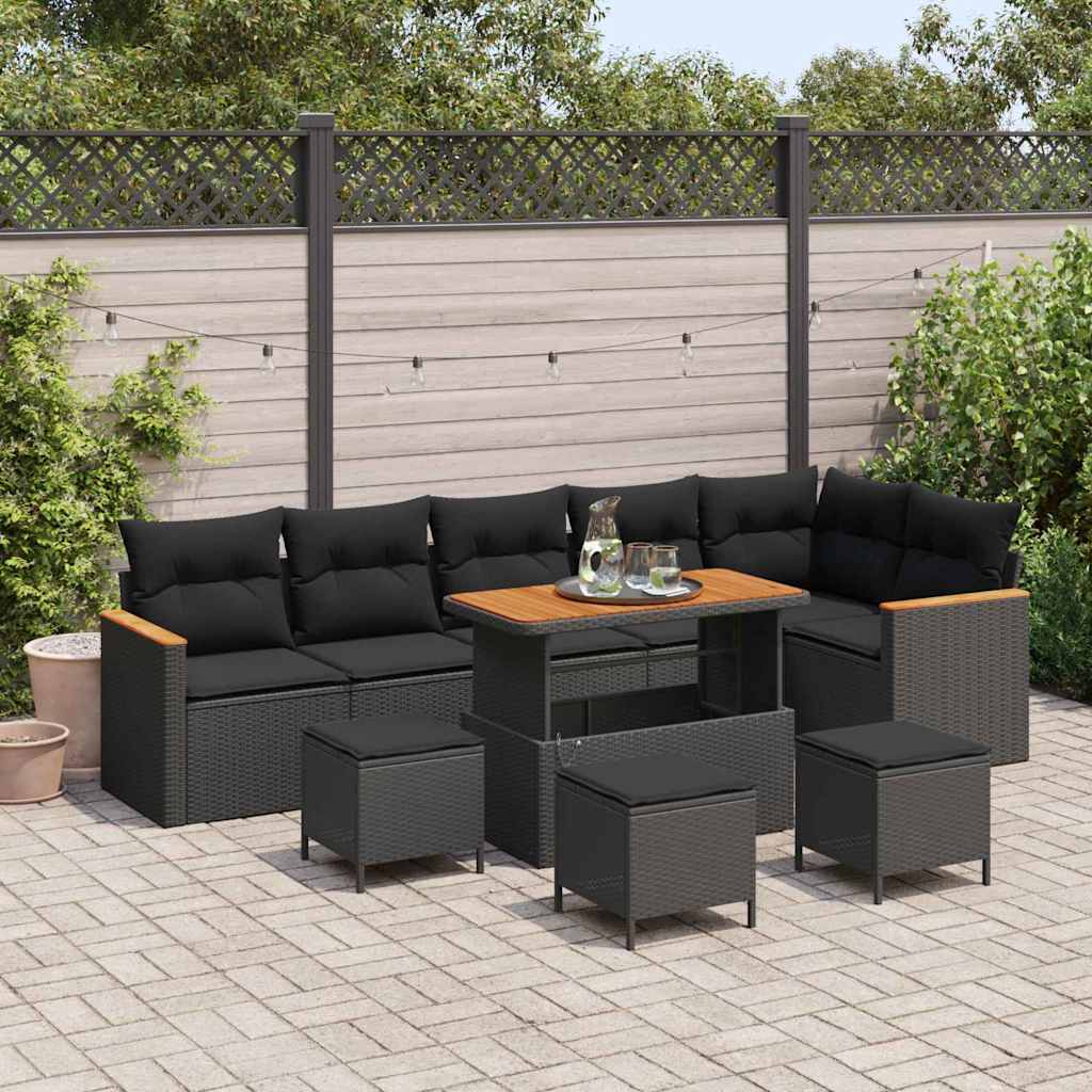 Garden Sofa Set with Cushion 10 pcs Black Poly rattan
