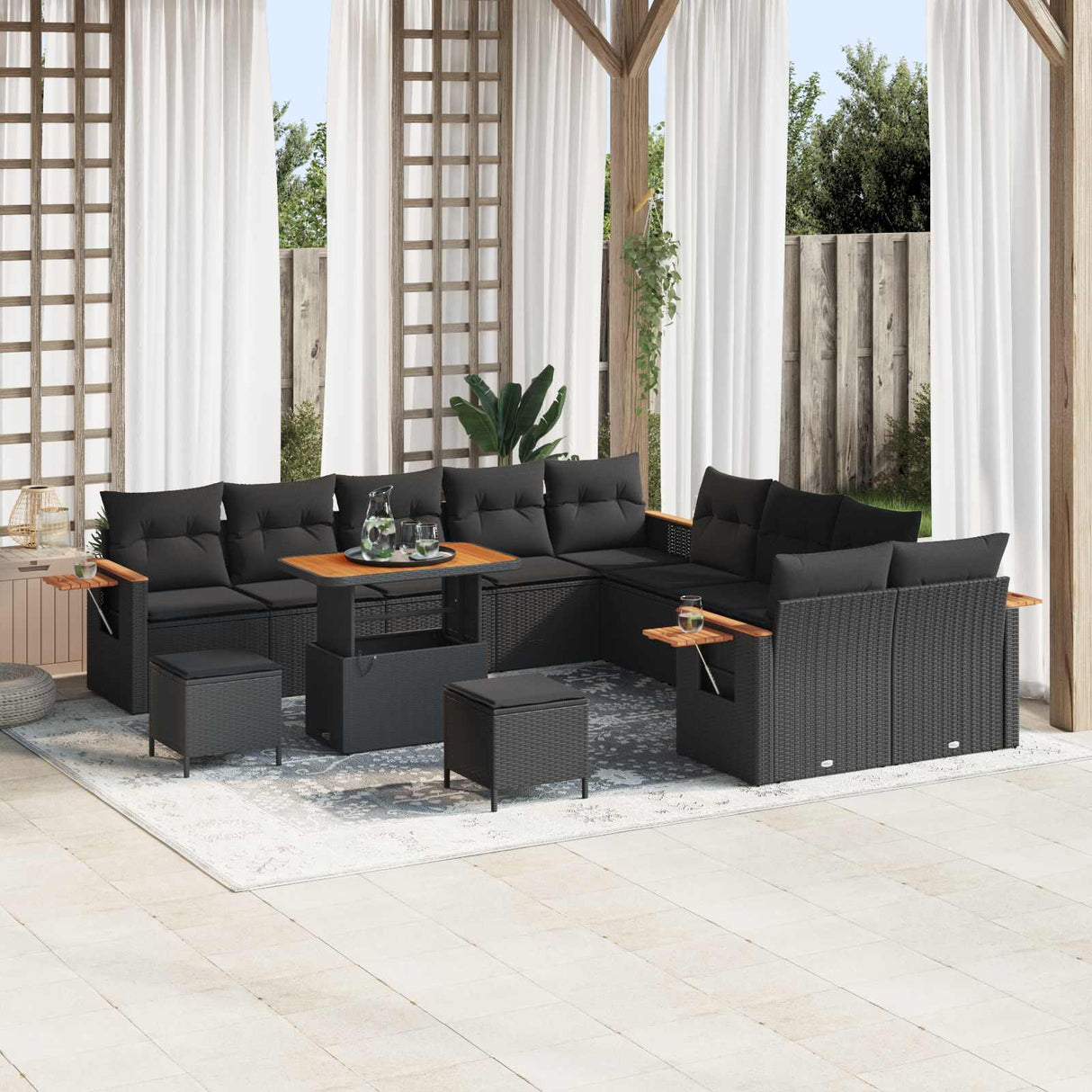 Garden Sofa Set with Cushion 13 pcs Black Poly rattan