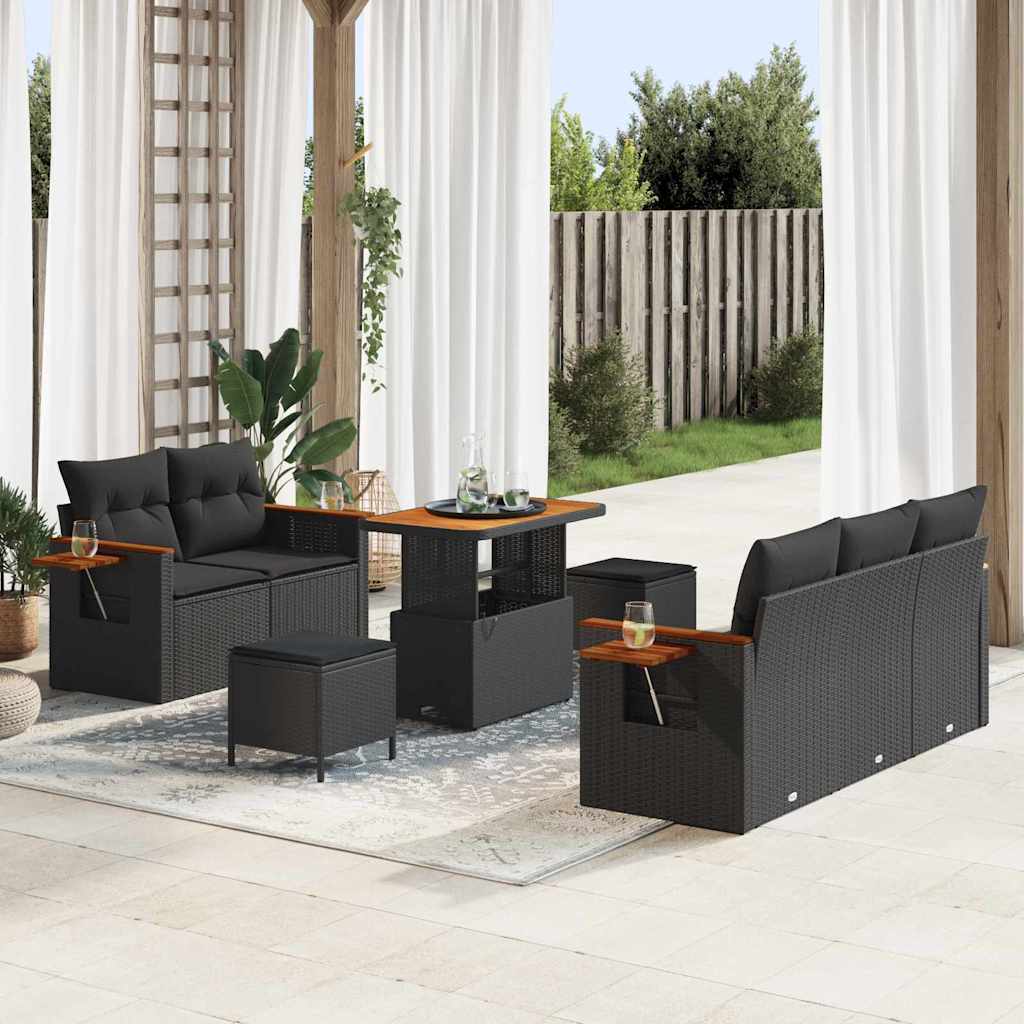 Garden Sofa Set 8 pcs Black Poly rattan and powder-coated steel