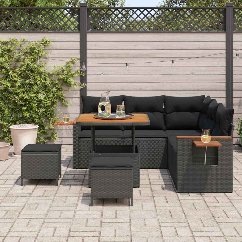 Garden Sofa Set 8 pcs Black Poly rattan and powder-coated steel