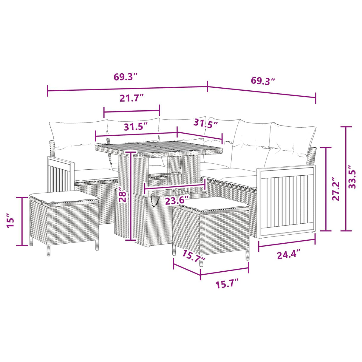 Garden Sofa Set 8 pcs Black Poly Rattan and Powder-Coated Steel