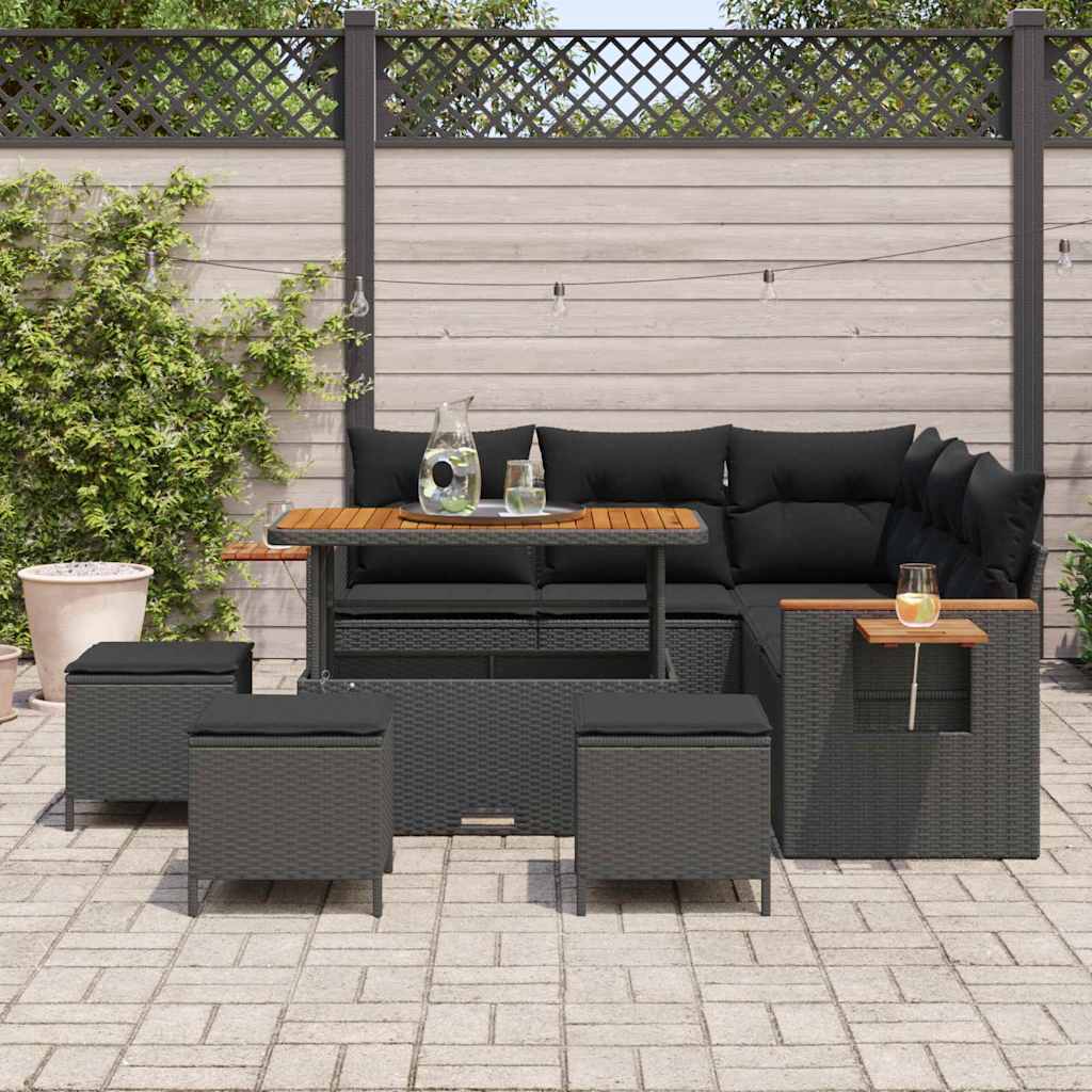 Garden Sofa Set 9 pcs Black Poly rattan and powder-coated steel