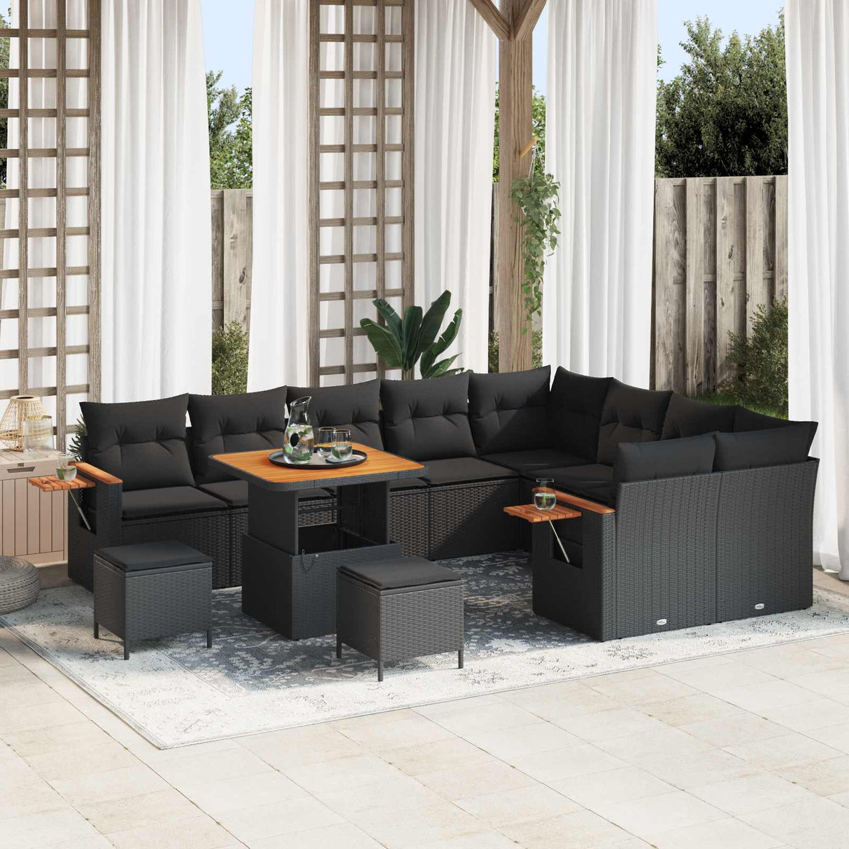 Garden Sofa Set with Cushion 12 pcs Black
