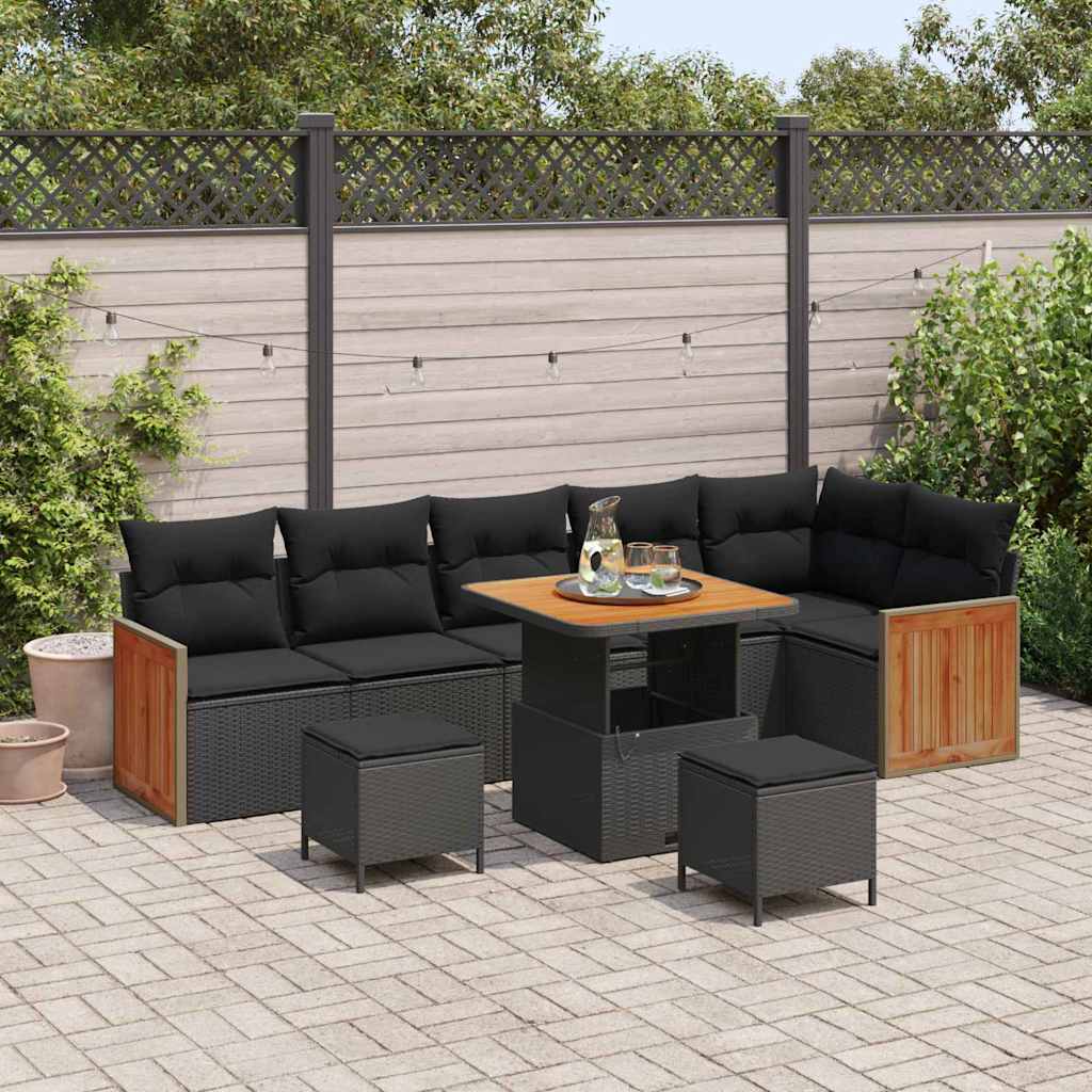Garden Sofa Set 9 pcs Black Poly rattan and powder-coated steel