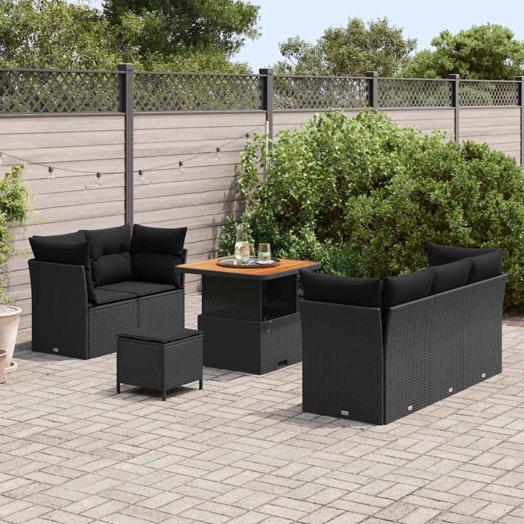 Garden Sofa Set 8 pcs Black Poly rattan and powder-coated steel
