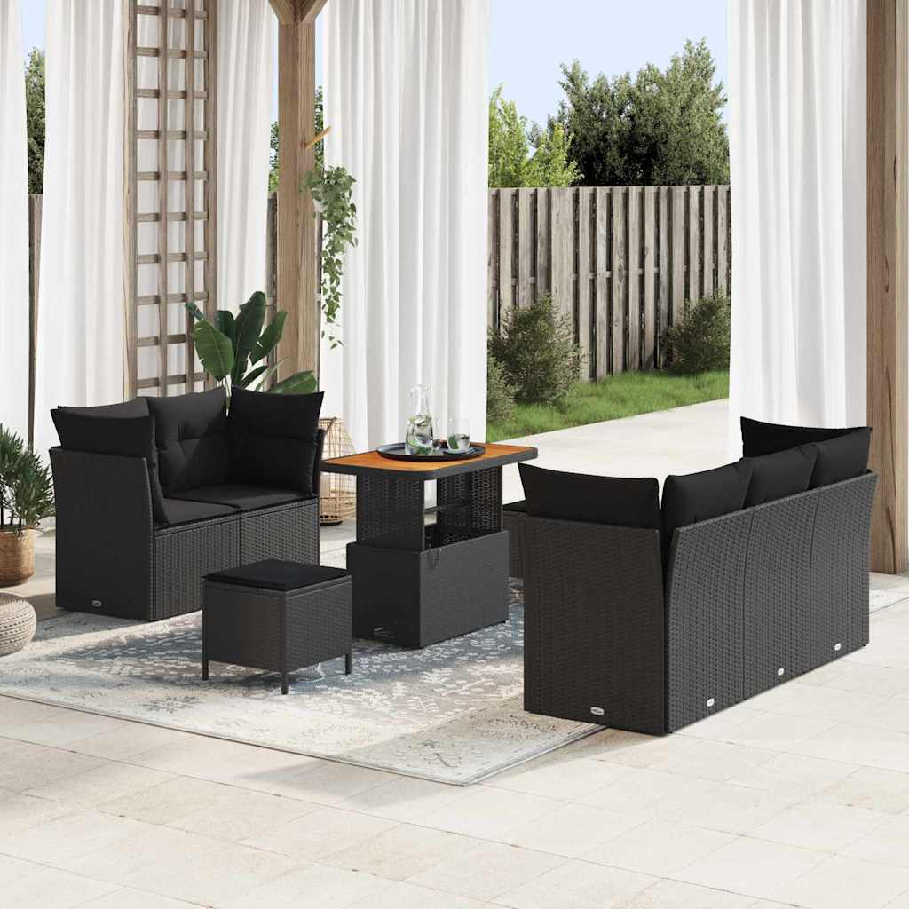 Garden Sofa Set 8 pcs Black Poly rattan and powder-coated steel