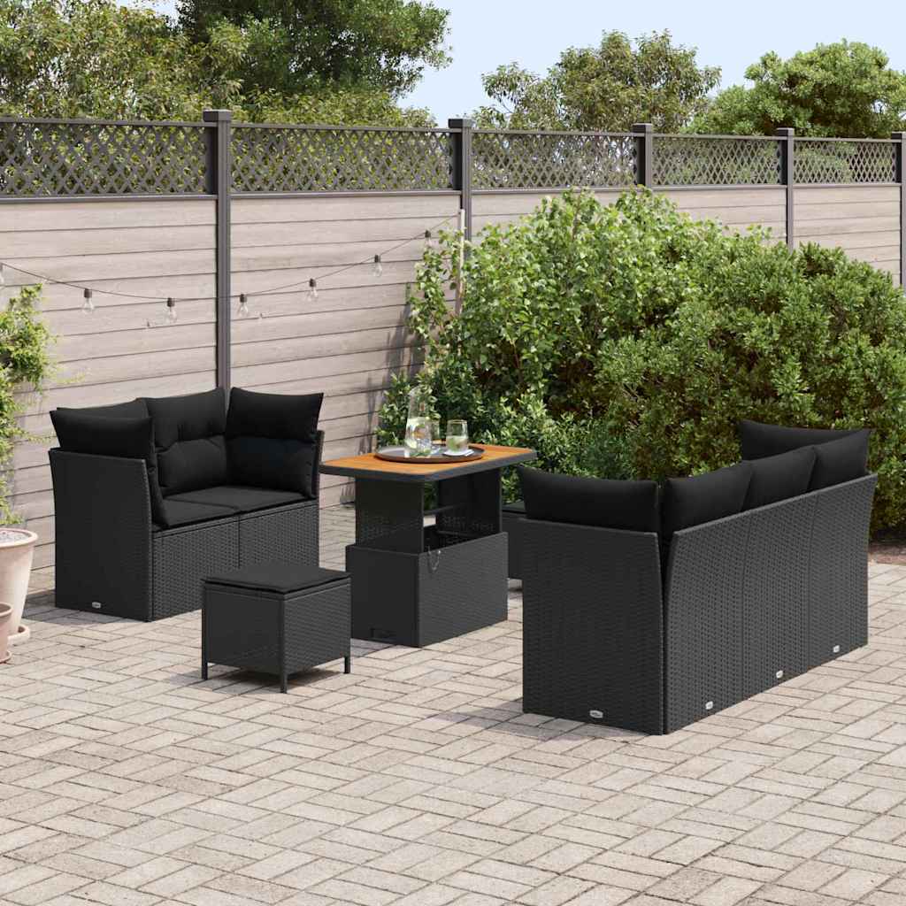 Garden Sofa Set 8 pcs Black Poly rattan and powder-coated steel