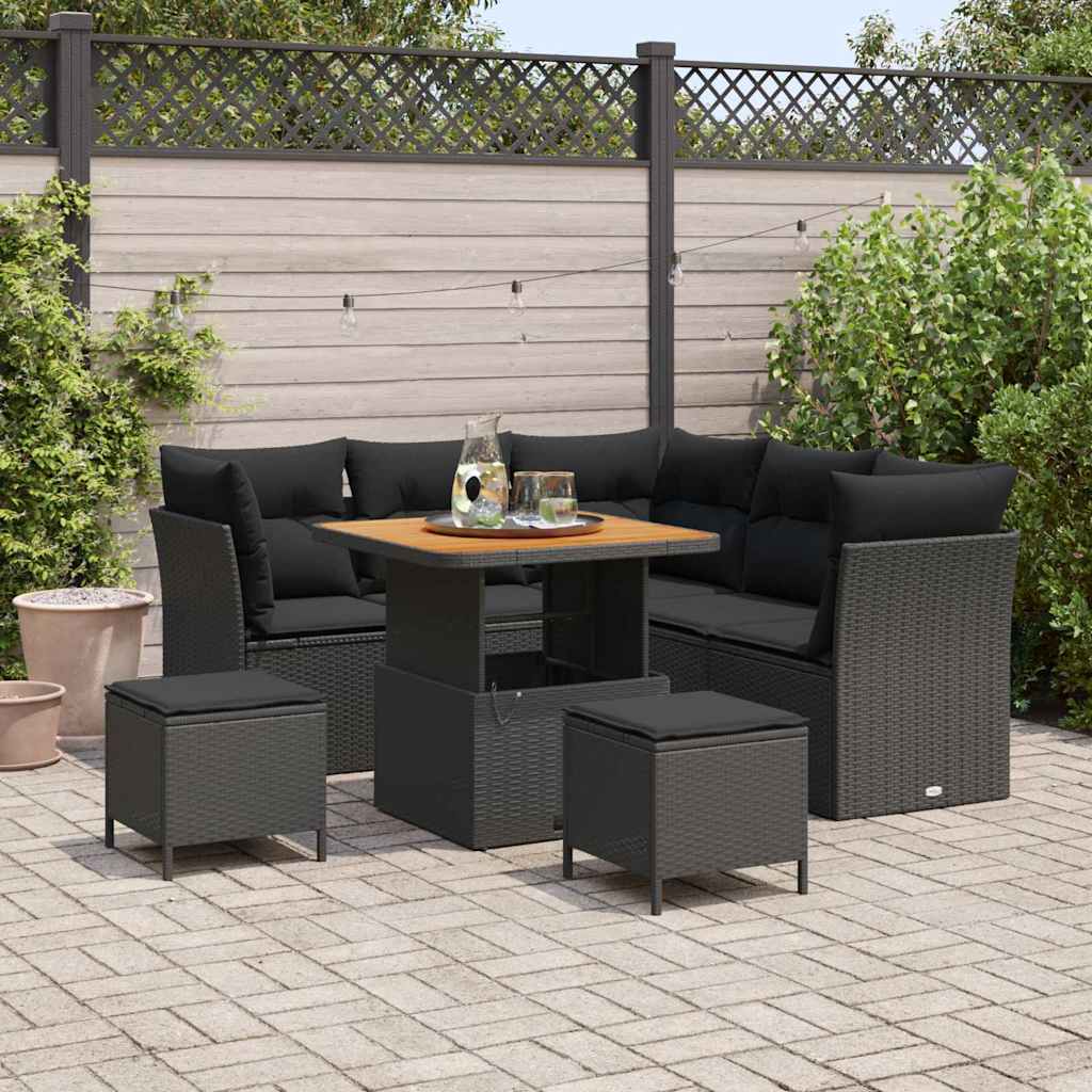 Garden Sofa Set 8 pcs Black Poly rattan and powder-coated steel