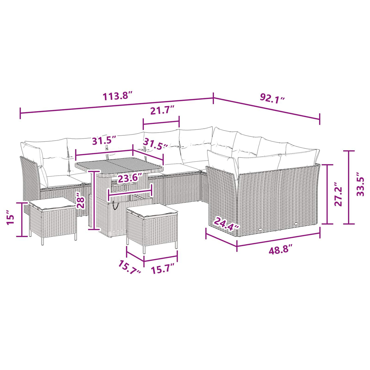 Garden Sofa Set with Cushion with Storage 12 pcs Black