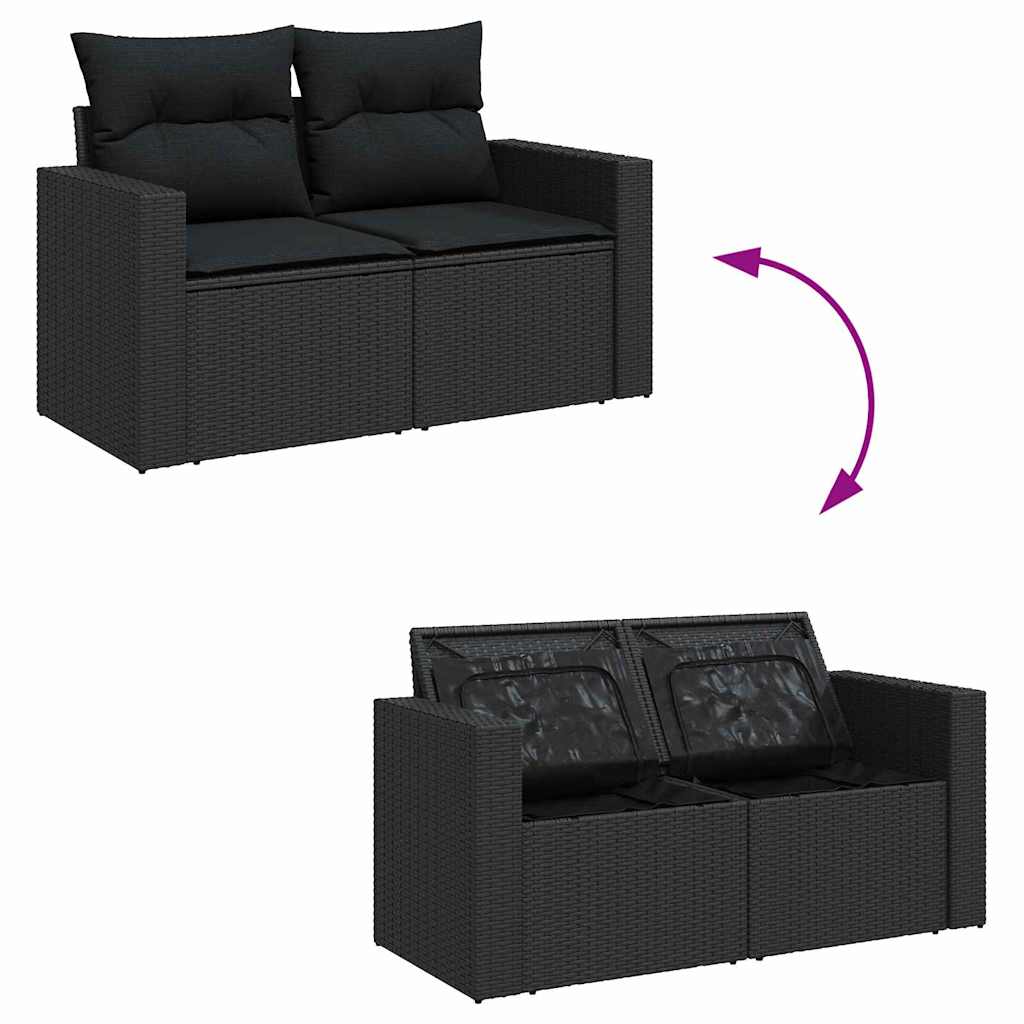Garden Sofa Set 8 pcs Black Poly rattan and powder-coated steel