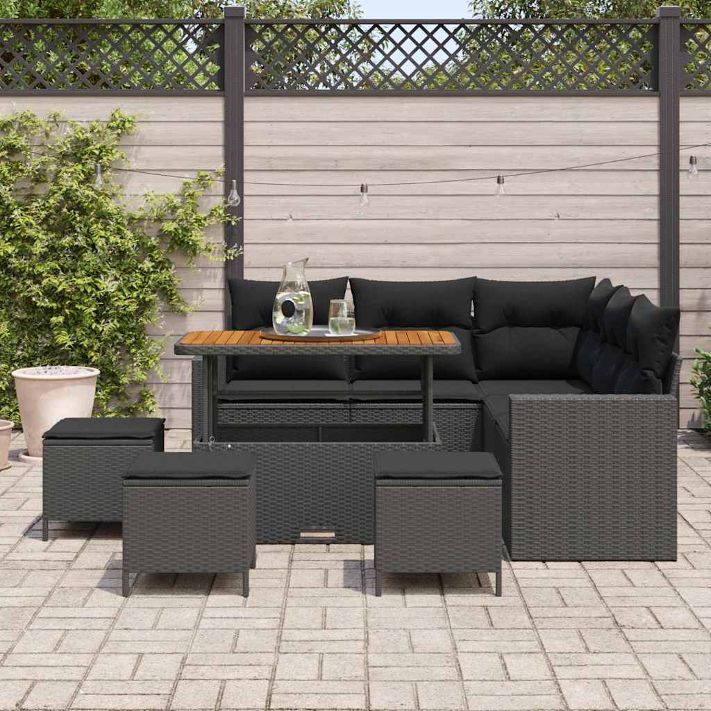 Garden Sofa Set 9 pcs Black Poly rattan and powder-coated steel