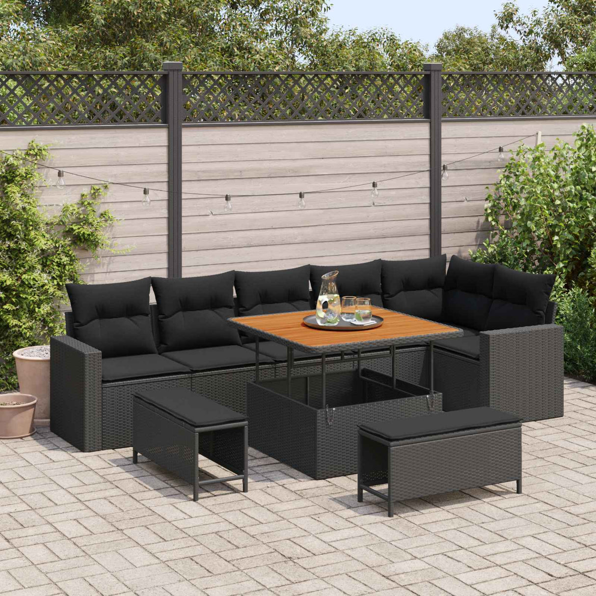 Garden Sofa Set with Cushion 11 pcs Black Poly Rattan