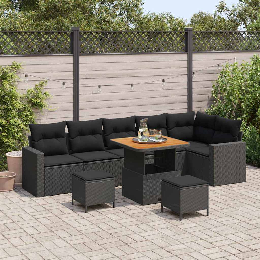 Garden Sofa Set 9 pcs Black Poly rattan and powder-coated steel