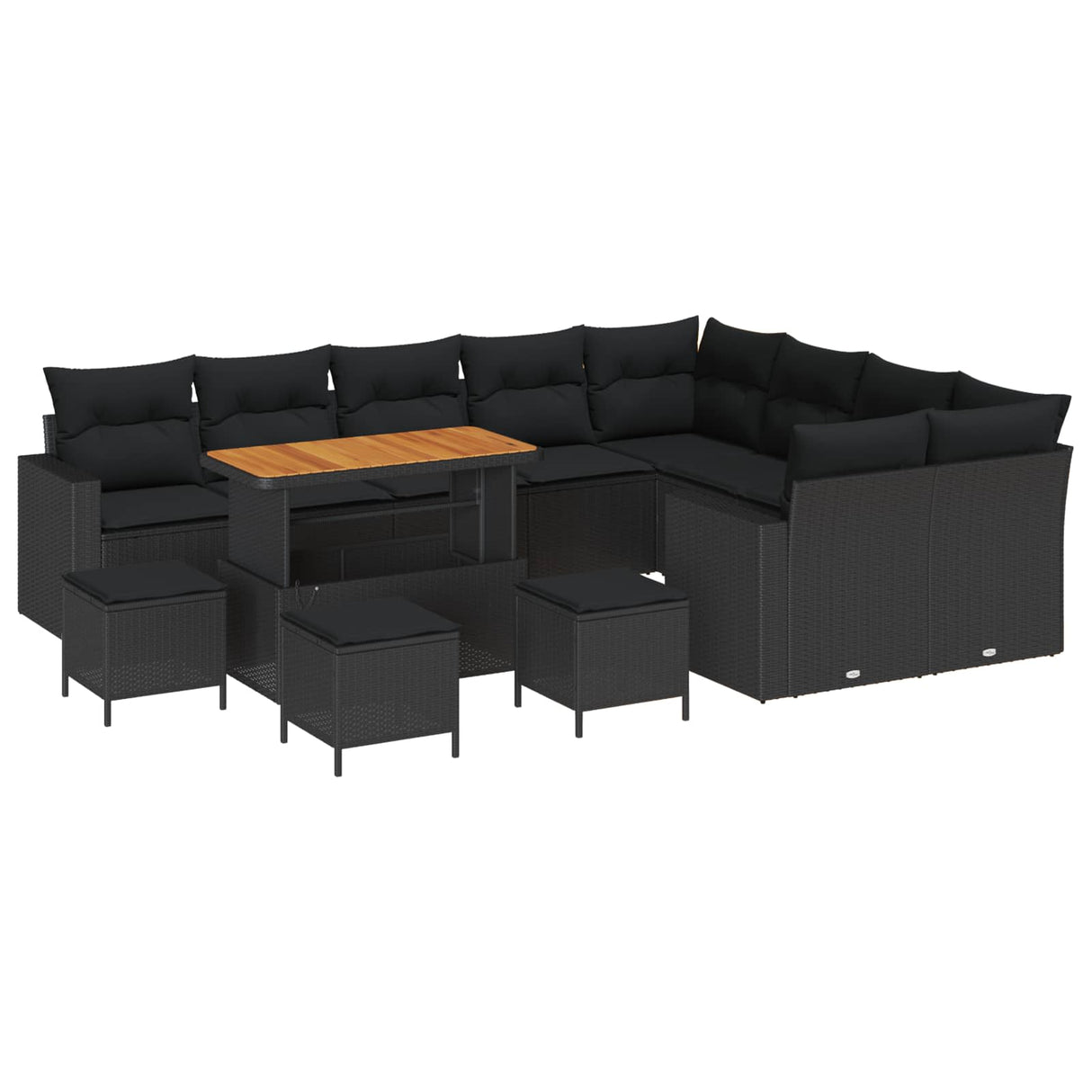 Garden Sofa Set with Cushion 14 pcs Black Poly Rattan