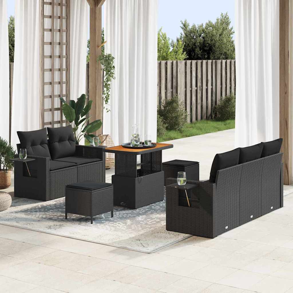 Garden Sofa Set 8 pcs Black Poly rattan and powder-coated steel