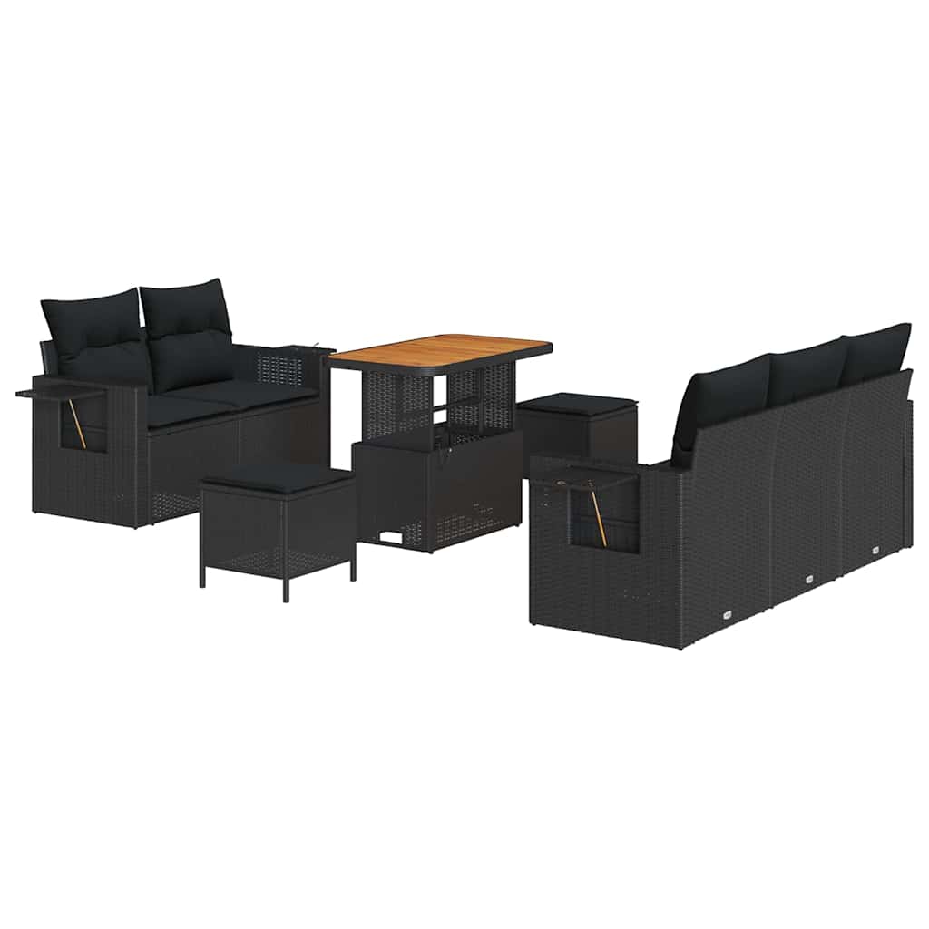 Garden Sofa Set 8 pcs Black Poly rattan and powder-coated steel