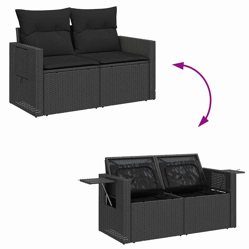 Garden Sofa Set 8 pcs Black Poly rattan and powder-coated steel