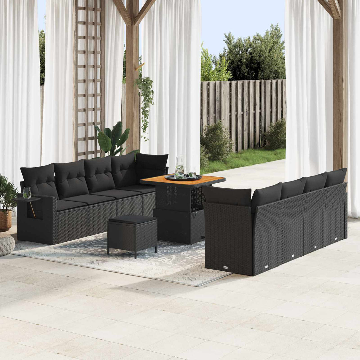 Garden Sofa Set with Cushion 11 pcs Black Poly Rattan