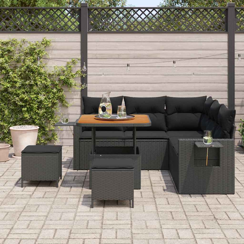 Garden Sofa Set 8 pcs Black Poly rattan and powder-coated steel