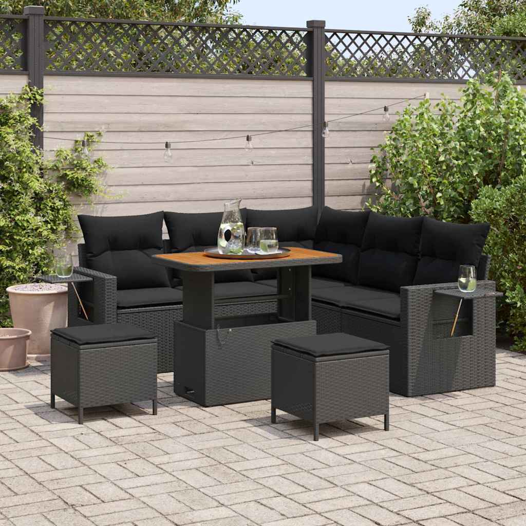 Garden Sofa Set 8 pcs Black Poly rattan and powder-coated steel