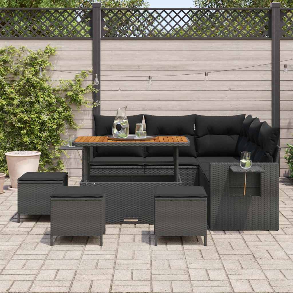Garden Sofa Set 9 pcs Black Poly rattan and powder-coated steel