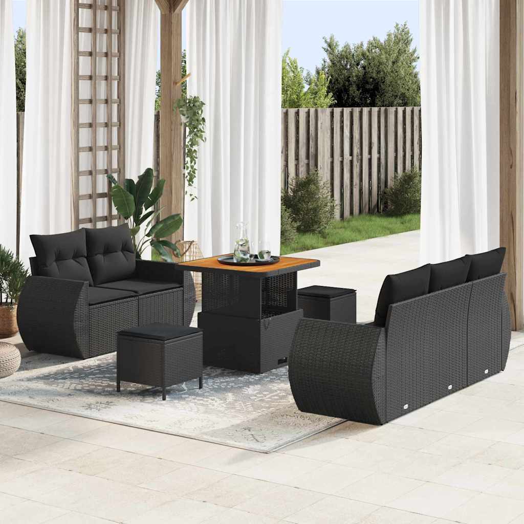 Garden Sofa Set 8 pcs Black Poly rattan and powder-coated steel