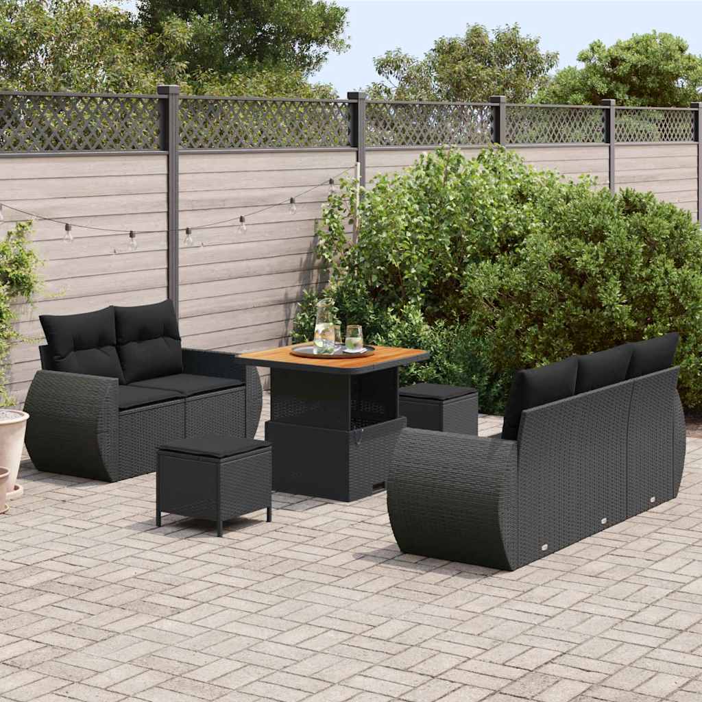 Garden Sofa Set 8 pcs Black Poly rattan and powder-coated steel