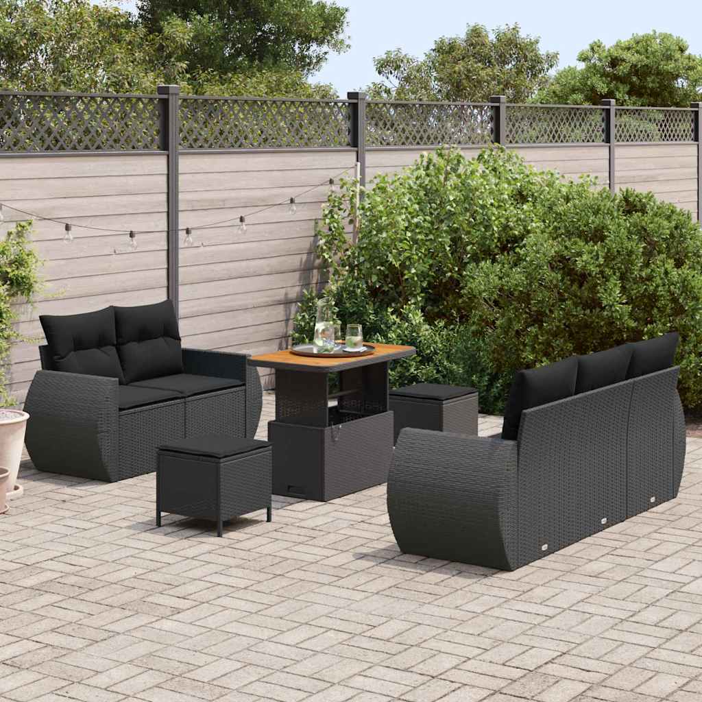 Garden Sofa Set 8 pcs Black Poly rattan and powder-coated steel
