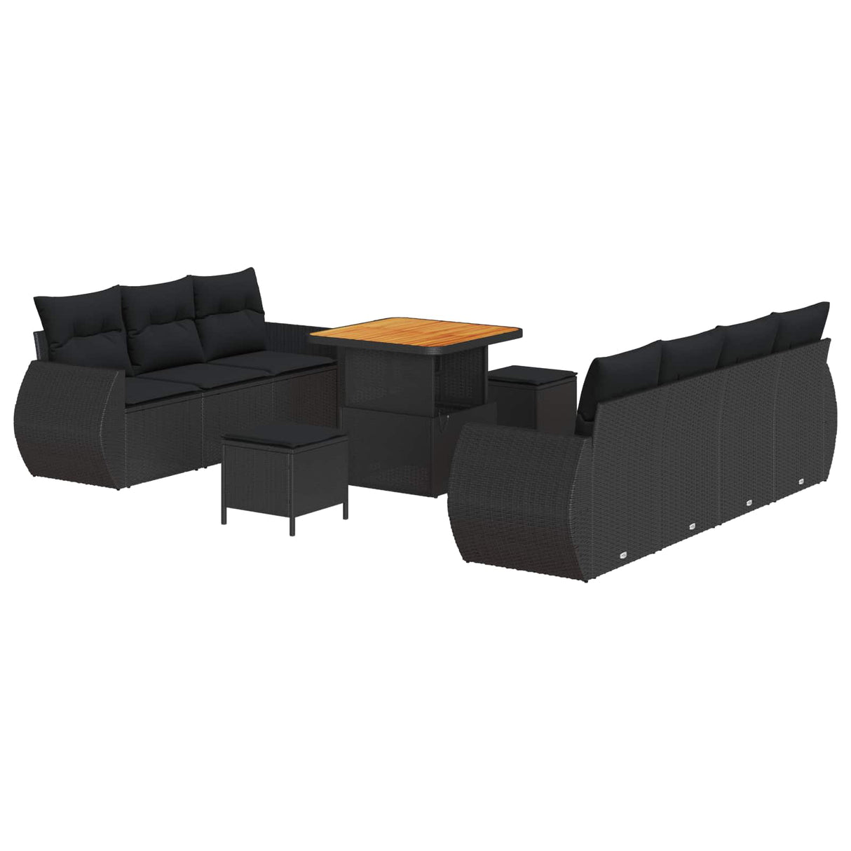 Garden Sofa Set with Cushion 10 pcs Black Poly Rattan