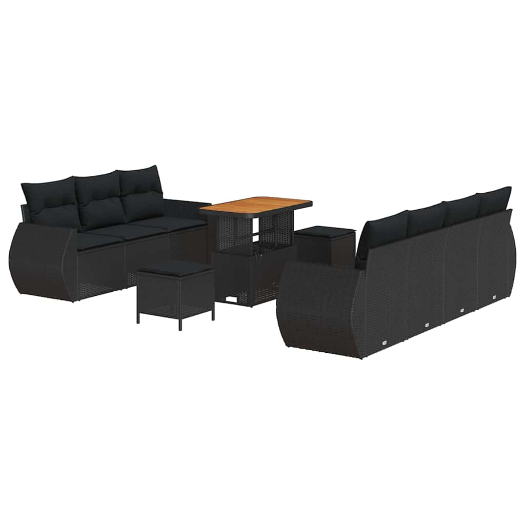 Garden Sofa Set with Cushion 10 pcs Black Poly Rattan