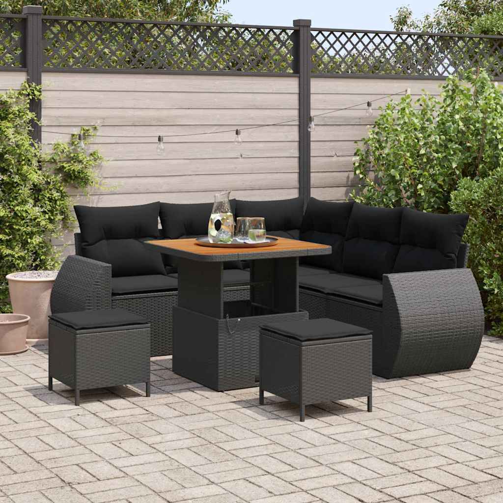 Garden Sofa Set with Cushion 8 pcs Black Poly Rattan