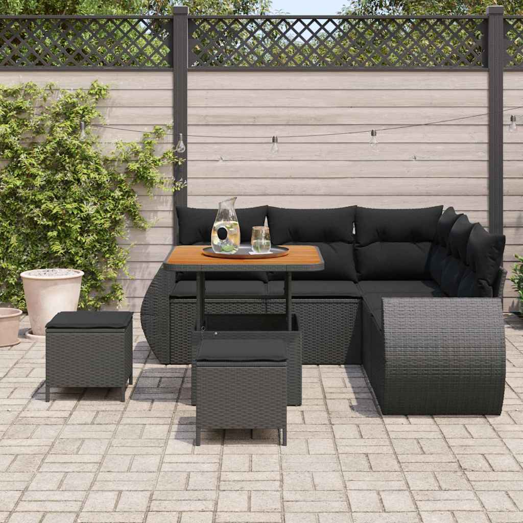 Garden Sofa Set with Cushion 8 pcs Black Poly Rattan
